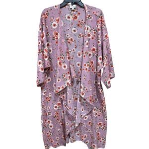 LuLaRoe Kimono Cardigan Women L Pink Purple Floral Lightweight Boho Made in USA